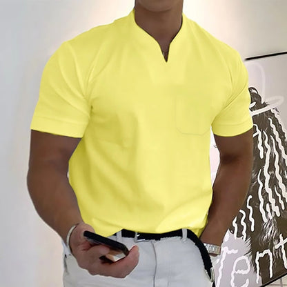Herren T-Shirt Minimal V-Ausschnitt Freizeit Baumwolle Weiß