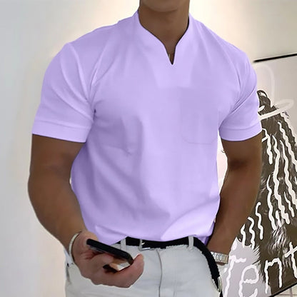 Herren T-Shirt Minimal V-Ausschnitt Freizeit Baumwolle Weiß