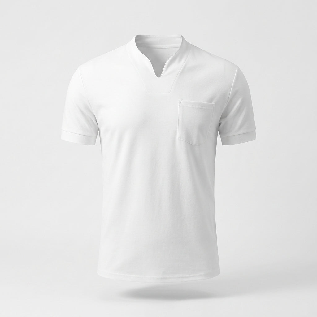 Herren T-Shirt Minimal V-Ausschnitt Freizeit Baumwolle Weiß - Eveloria