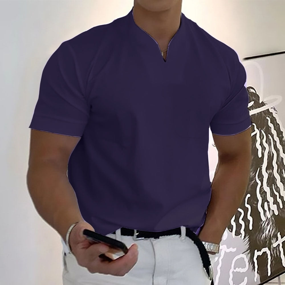 Herren T-Shirt Minimal V-Ausschnitt Freizeit Baumwolle Weiß