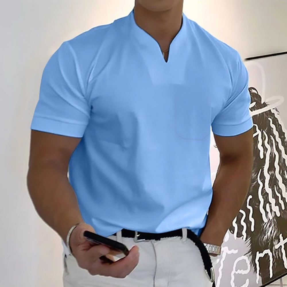 Herren T-Shirt Minimal V-Ausschnitt Freizeit Baumwolle Weiß