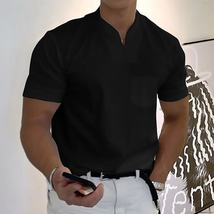 Herren T-Shirt Minimal V-Ausschnitt Freizeit Baumwolle Weiß