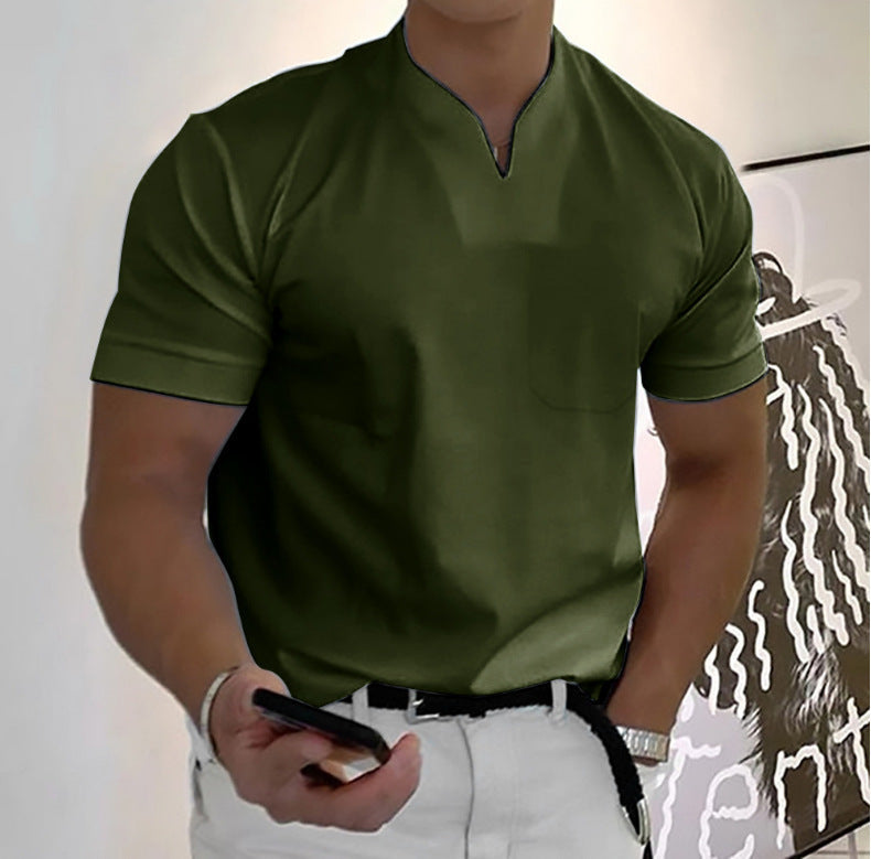 Herren T-Shirt Minimal V-Ausschnitt Freizeit Baumwolle Weiß