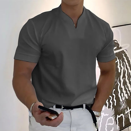 Herren T-Shirt Minimal V-Ausschnitt Freizeit Baumwolle Weiß