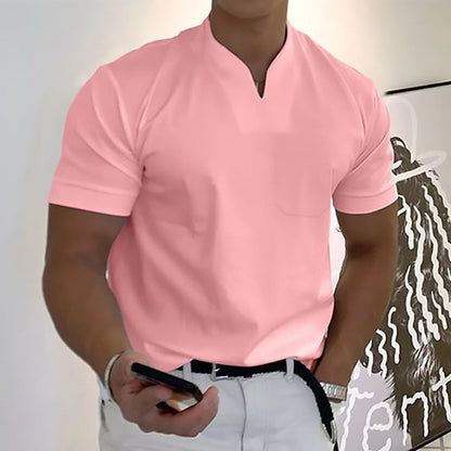 Herren T-Shirt Minimal V-Ausschnitt Freizeit Baumwolle Weiß