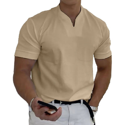 Herren T-Shirt Minimal V-Ausschnitt Freizeit Baumwolle Weiß