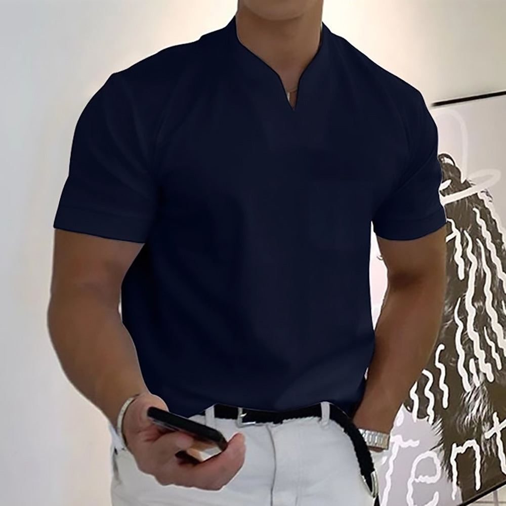 Herren T-Shirt Minimal V-Ausschnitt Freizeit Baumwolle Weiß