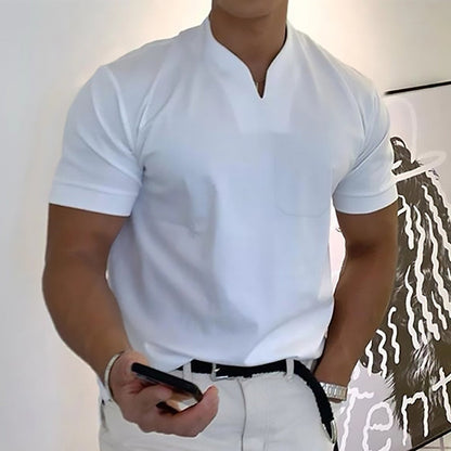 Herren T-Shirt Minimal V-Ausschnitt Freizeit Baumwolle Weiß