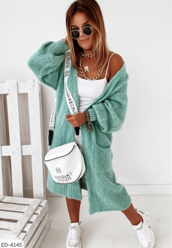 Damen Langgestrickte Weste Schicke Winterweste