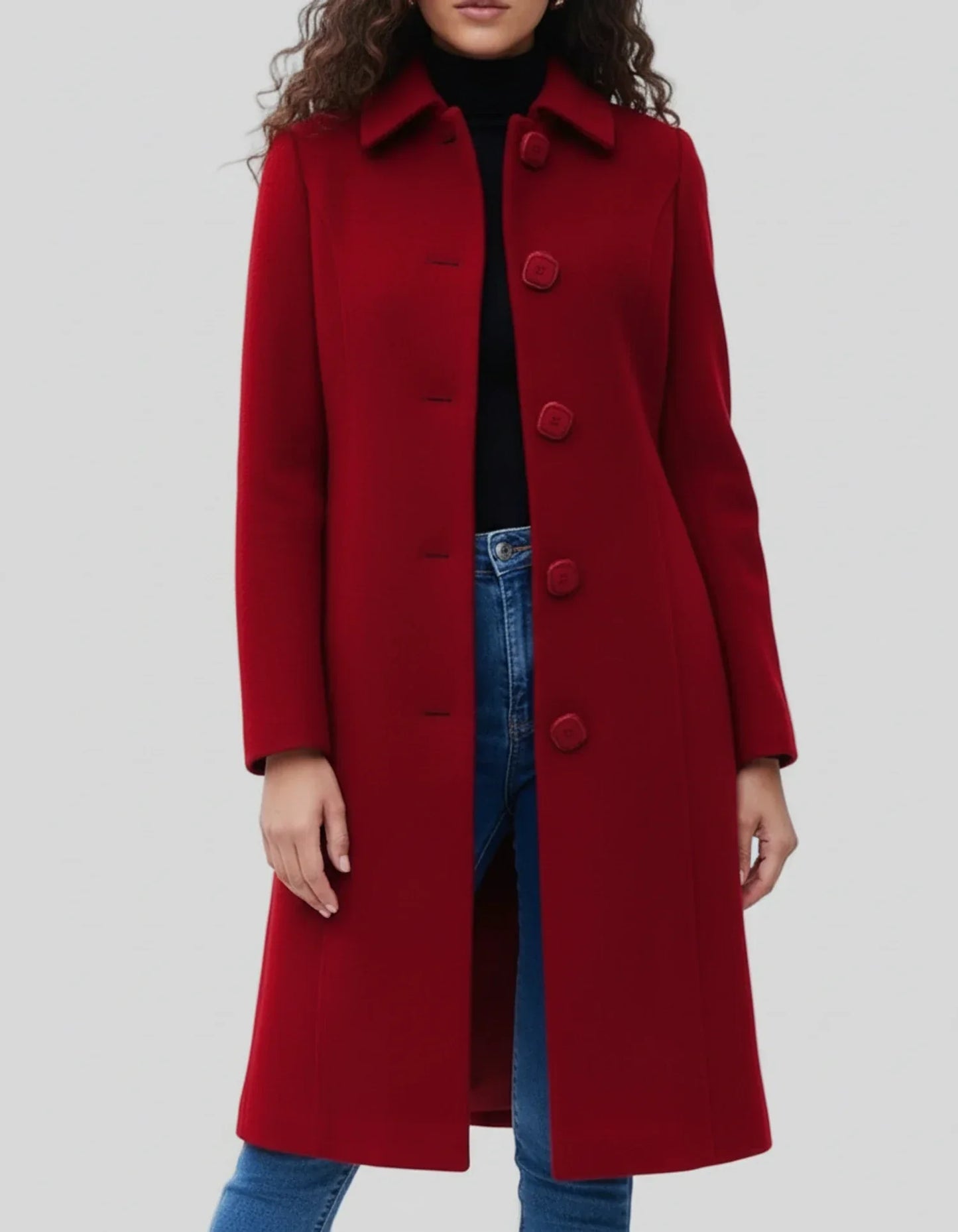 Damen Lange Winterjacke Knopfleiste