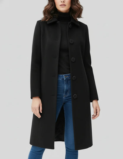 Damen Lange Winterjacke Knopfleiste Schwarz - Eveloria