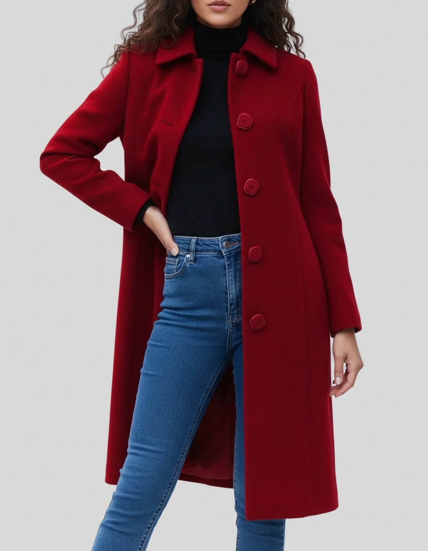 Damen Lange Winterjacke Knopfleiste