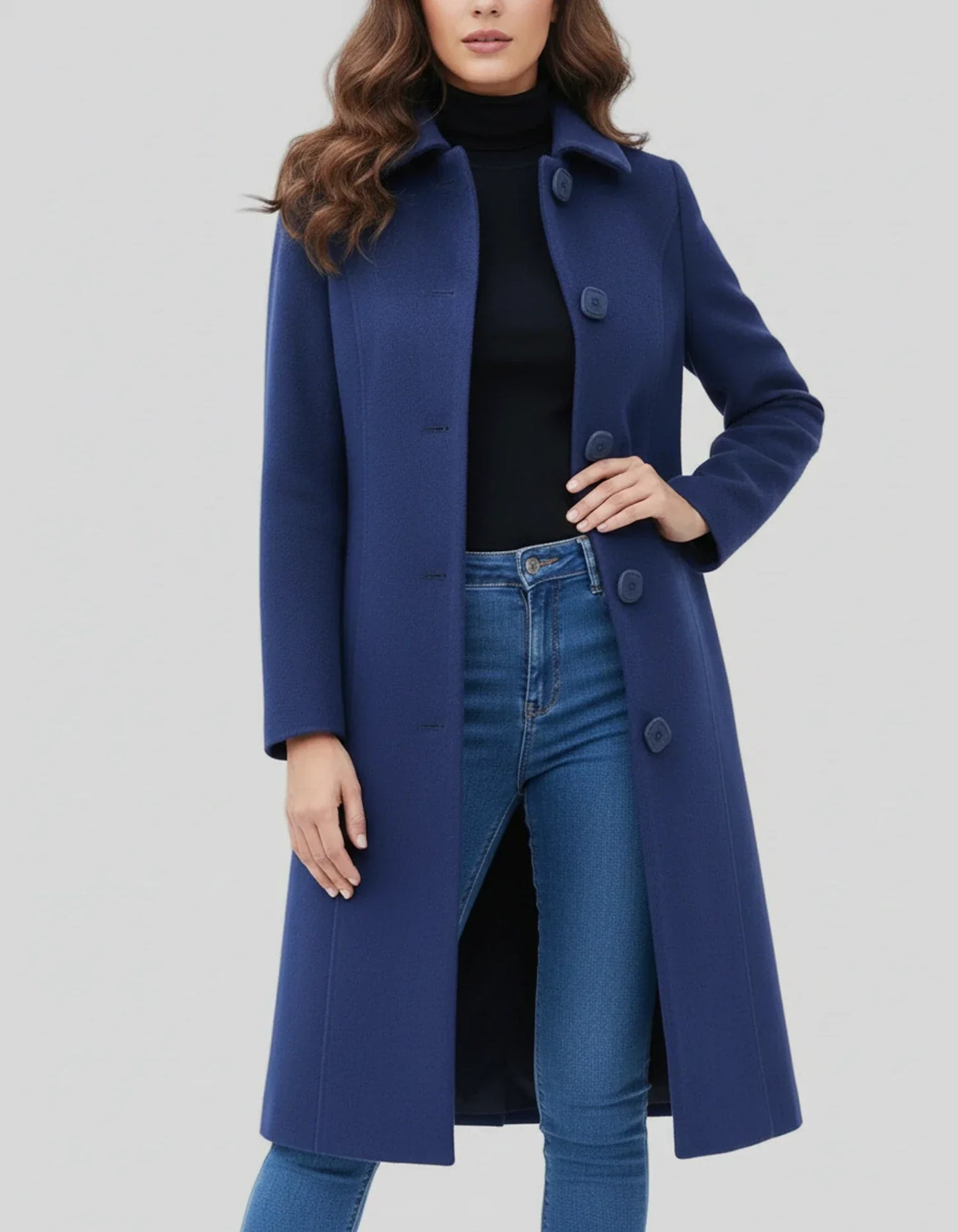 Damen Lange Winterjacke Knopfleiste