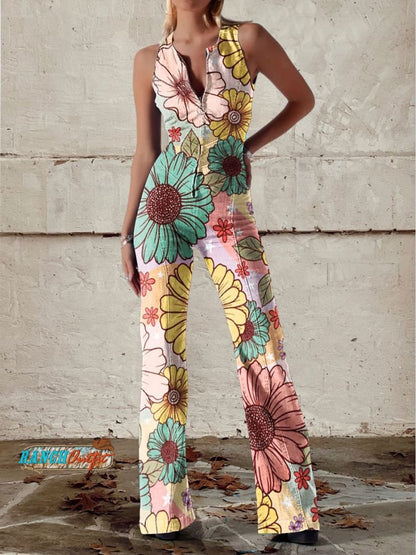 Eveloria Damen Blumen-Denim-Overall