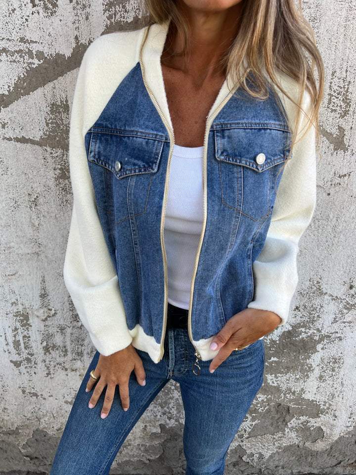 Damen Jeansjacke Modisch Blau - Eveloria