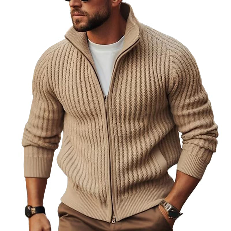 Herren Strickjacke Reißverschluss Stehkragen Ripp-Design - Eveloria