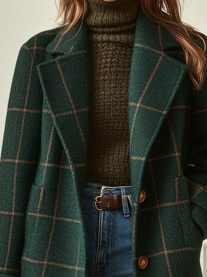 Damen Wollmantel Kariert Warm weiß