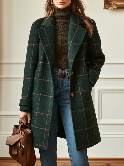 Damen Wollmantel Kariert Warm Schwarzweiß - Eveloria