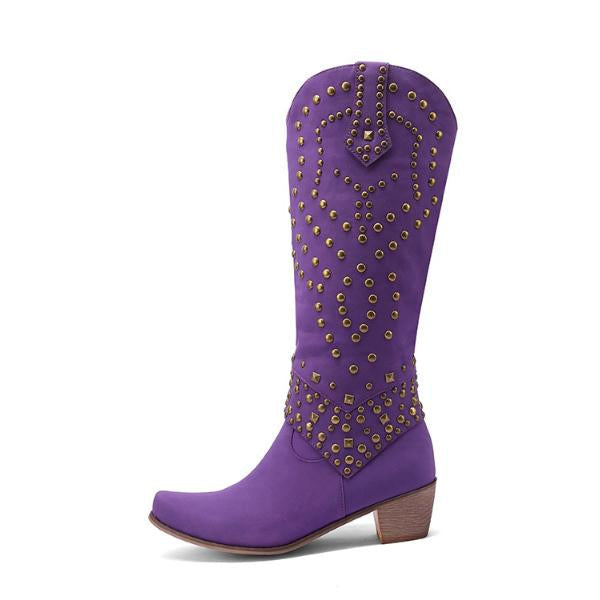 Eveloria Damen Cowboystiefel Absatz Leder