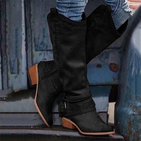 Eveloria Damen Cowboystiefel Wildleder Spitz Niedriger Absatz