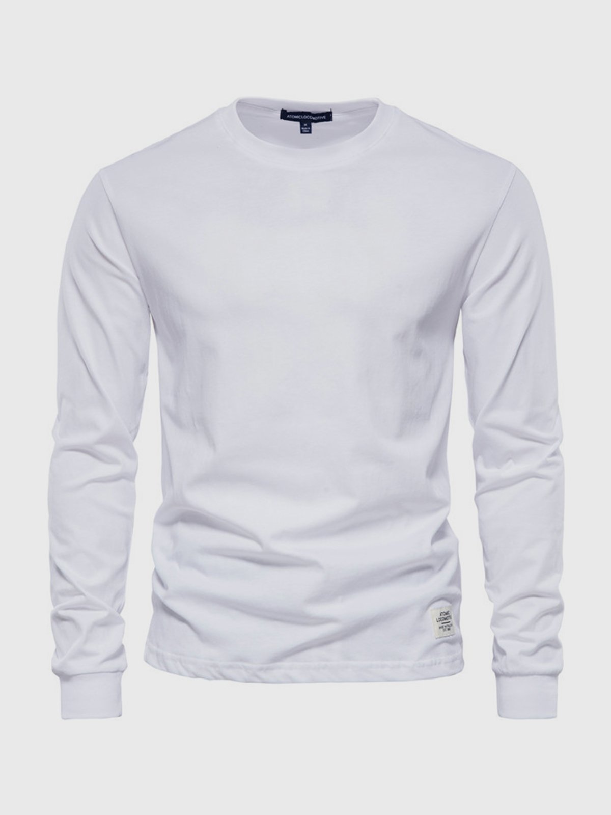 Eveloria Herren Langarmhemd Baumwolle Rundhals Weiss