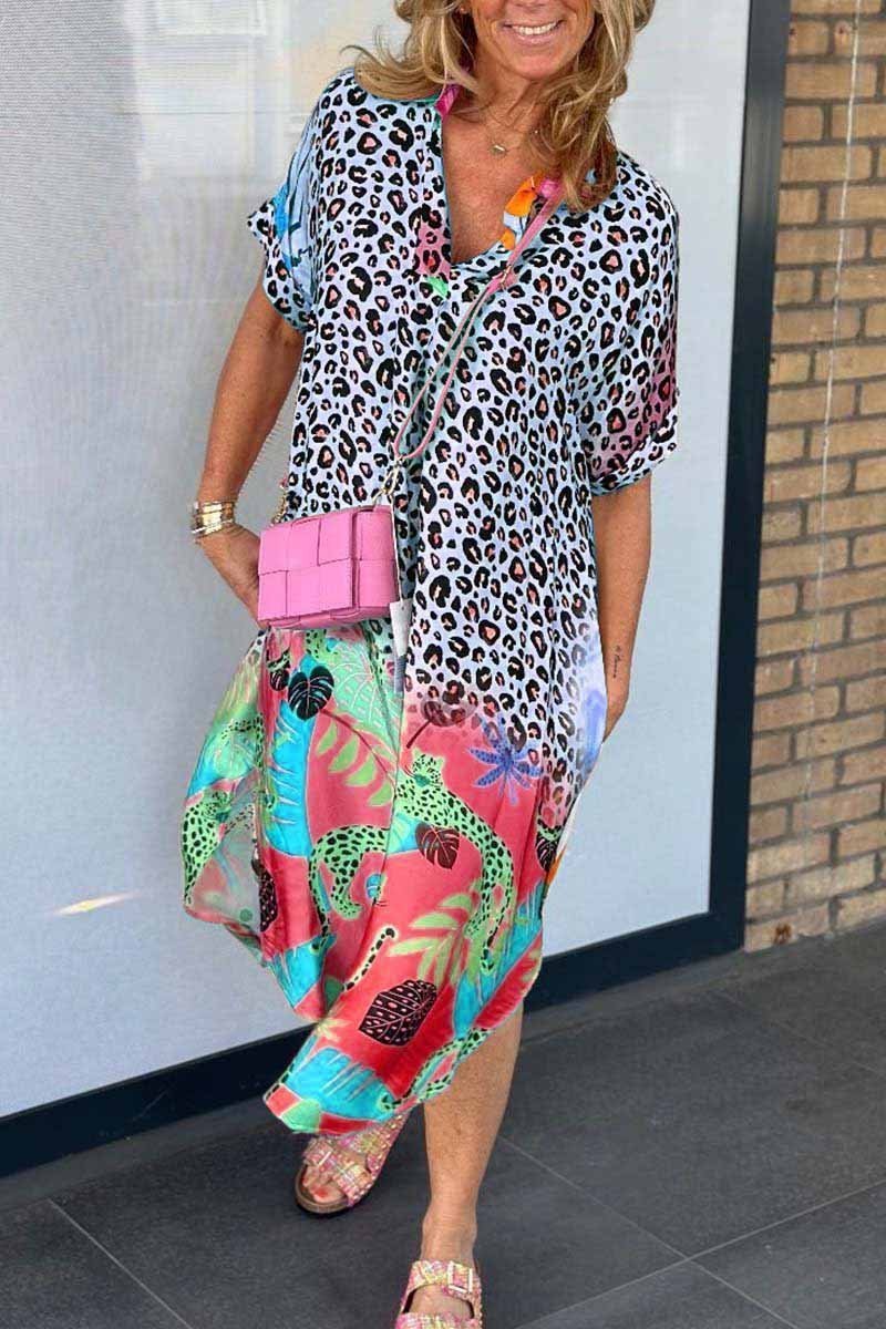 Eveloria Damenkleid Leopardenprint Kurzärmelig