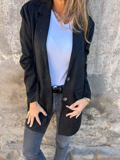 Eveloria Damen Wildleder-Mantel Imitat Braun