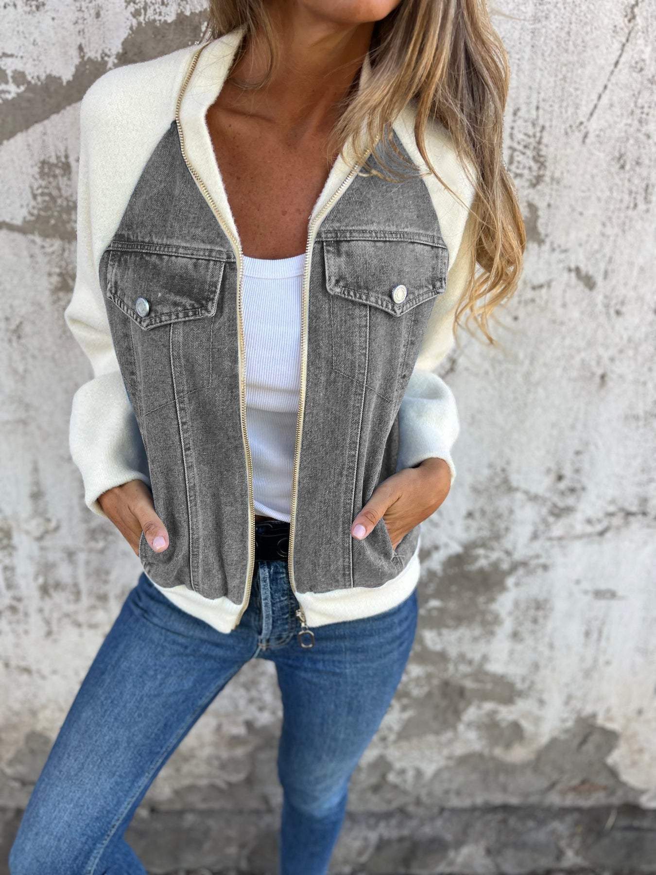 Damen Jeansjacke Modisch Blau