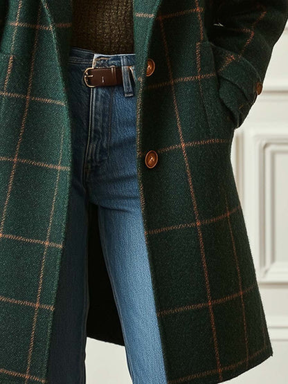 Damen Wollmantel Kariert Warm weiß
