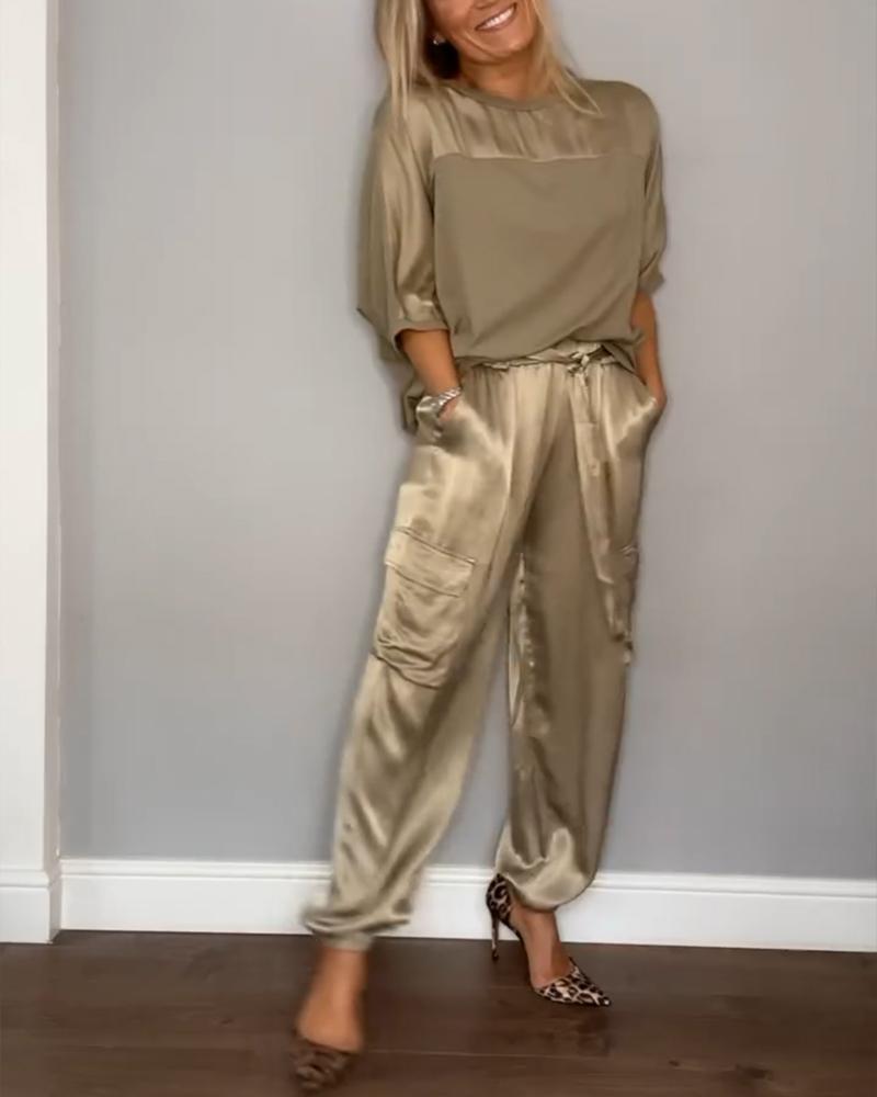 Damen Jogging Set Oversized Sweatshirt und Hochtaillierte Jogger