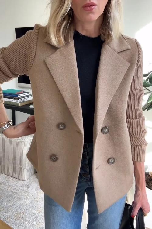 Damen Blazer Langärmelig Knopfleiste Schwarz - Eveloria
