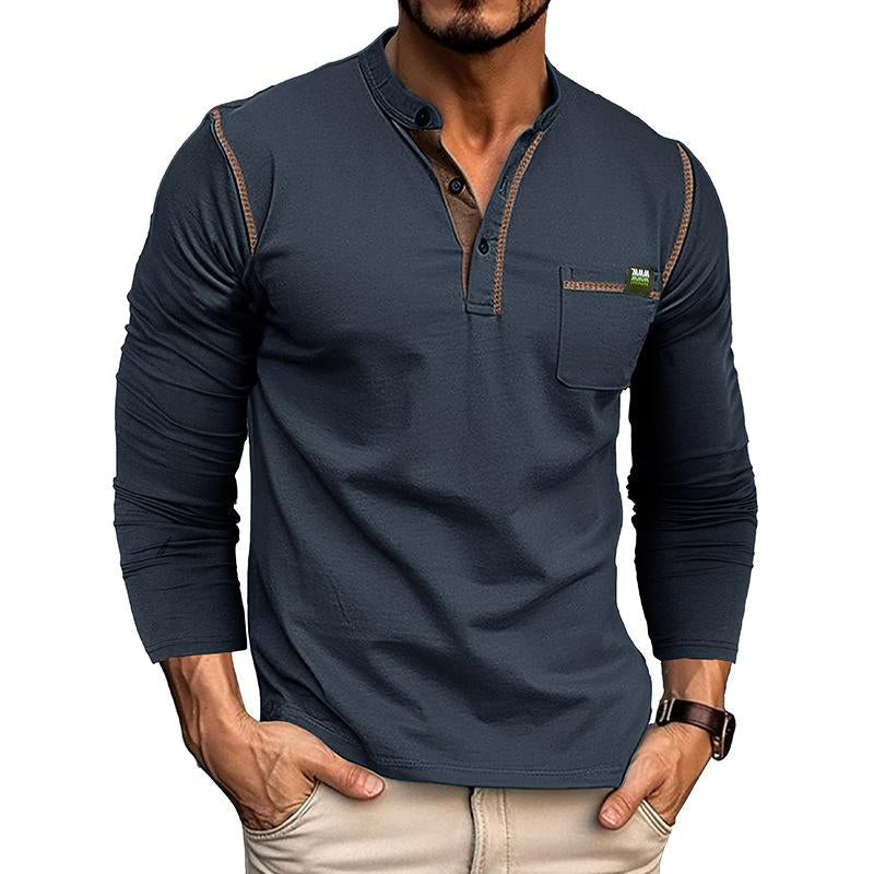 Eveloria Herren Hemd Henley Kragen Baumwolle Weiß