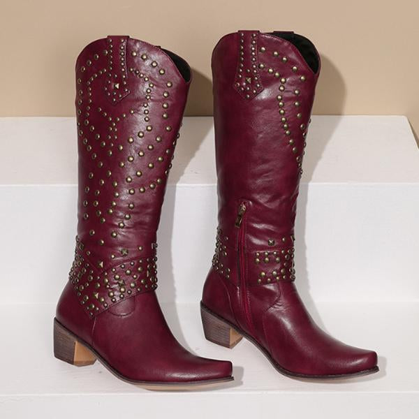 Eveloria Damen Cowboystiefel Absatz Leder