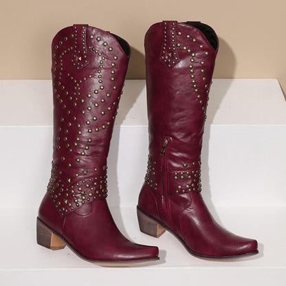 Eveloria Damen Cowboystiefel Absatz Leder