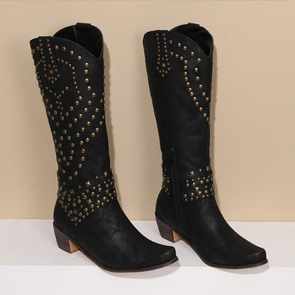 Eveloria Damen Cowboystiefel Absatz Leder