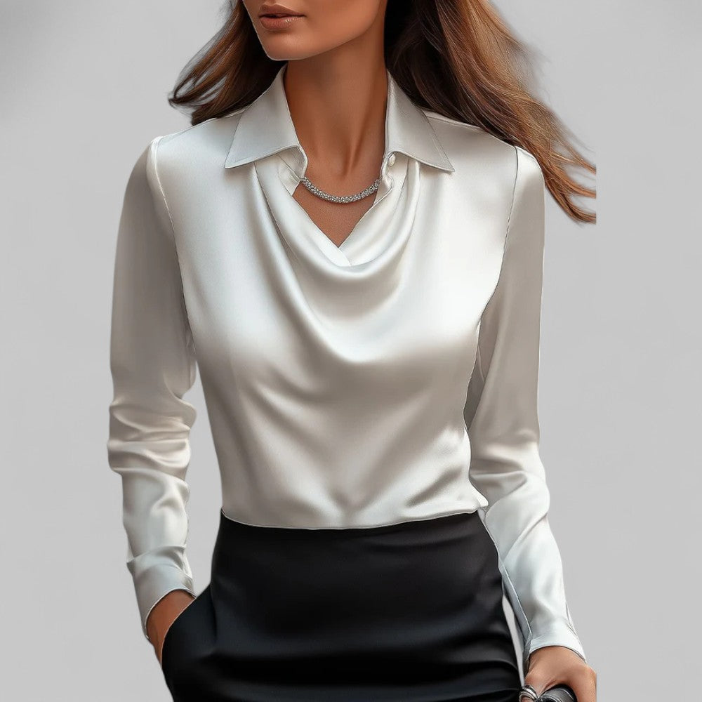 Elegante Damen Satinbluse Wasserfallausschnitt - Eveloria
