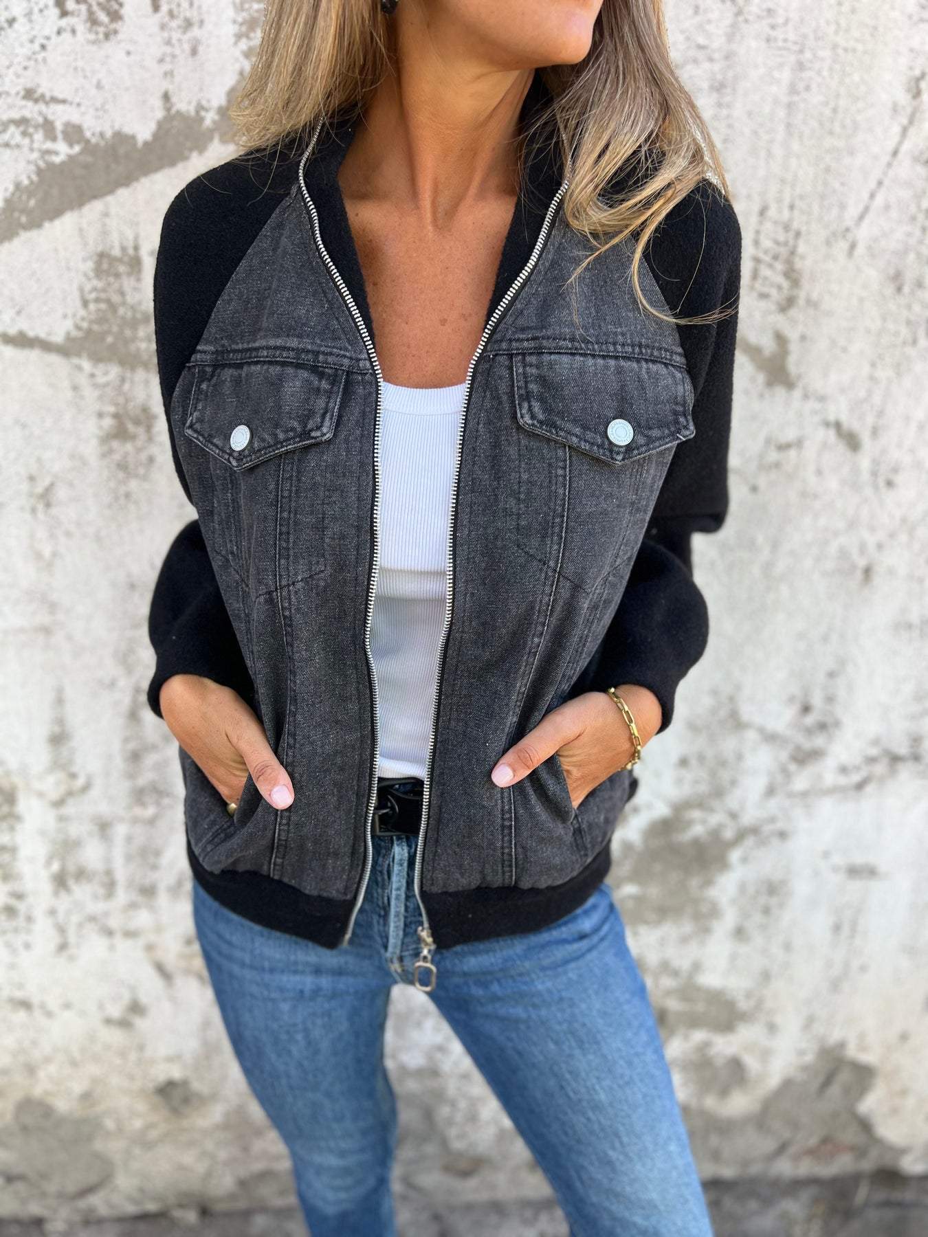 Damen Jeansjacke Modisch Blau