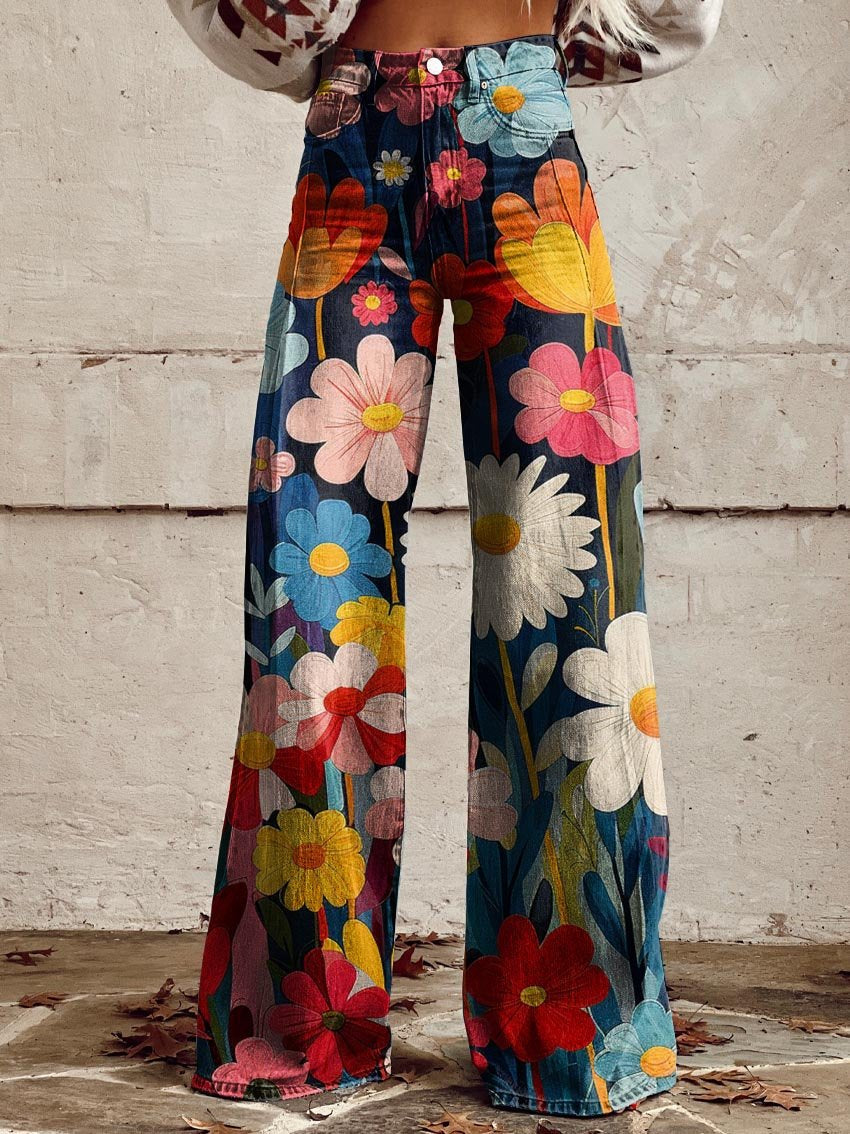 Eveloria Damen Blumenhose Trendig Baumwolle Blumenprint