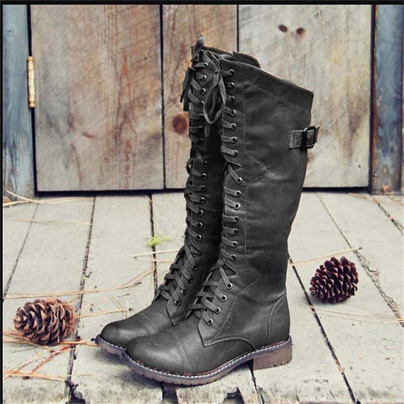 Damen Schnürstiefel Vintage-Look Leder Braun