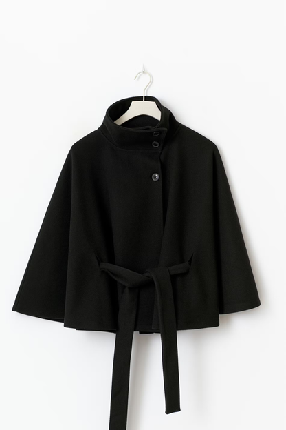 Damen Cape-Mantel mit Gürtel und hohem Kragen