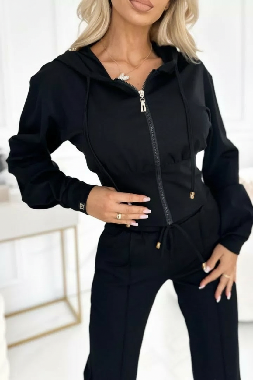 Damen 2-Teiliger Jogginganzug Weite Bein Hose Kurzer Kapuzenpullover - Eveloria