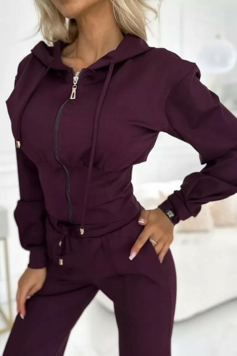 Damen 2-Teiliger Jogginganzug Weite Bein Hose Kurzer Kapuzenpullover