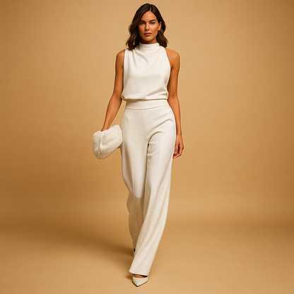 Damen Jumpsuit Hochkragen Weites Bein Elegante Abendbekleidung