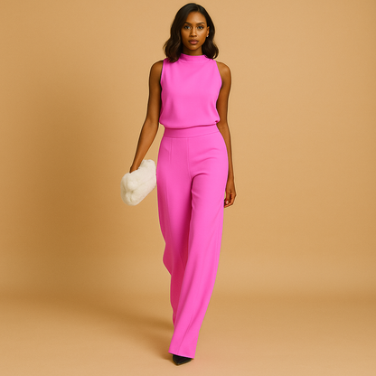 Damen Jumpsuit Hochkragen Weites Bein Elegante Abendbekleidung