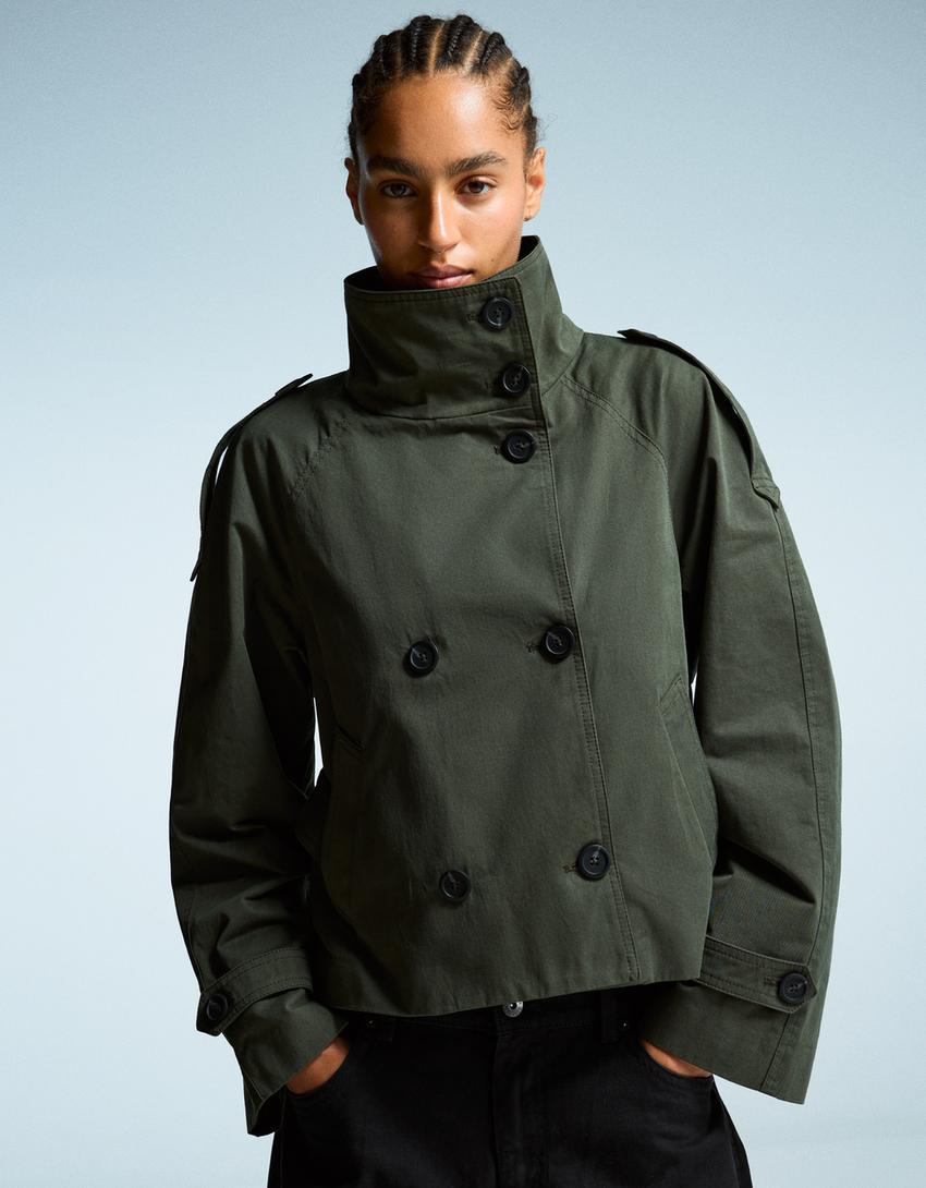 Damen Kurztrenchcoat Taillengürtel Wetterfest