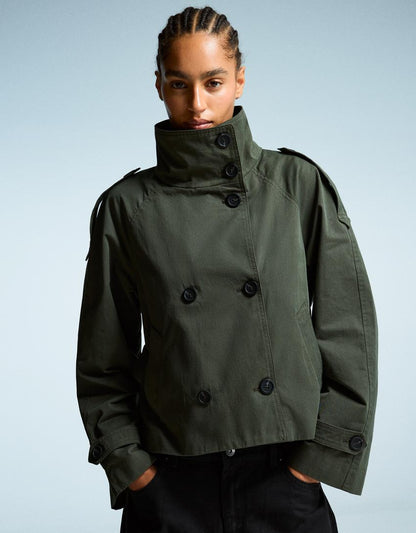 Damen Kurztrenchcoat Taillengürtel Wetterfest