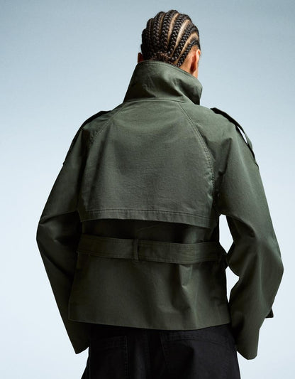 Damen Kurztrenchcoat Taillengürtel Wetterfest