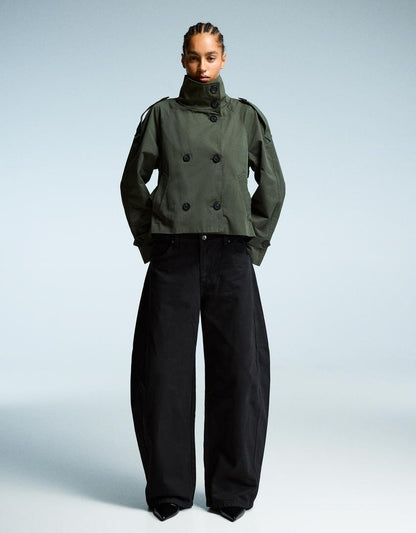 Damen Kurztrenchcoat Taillengürtel Wetterfest