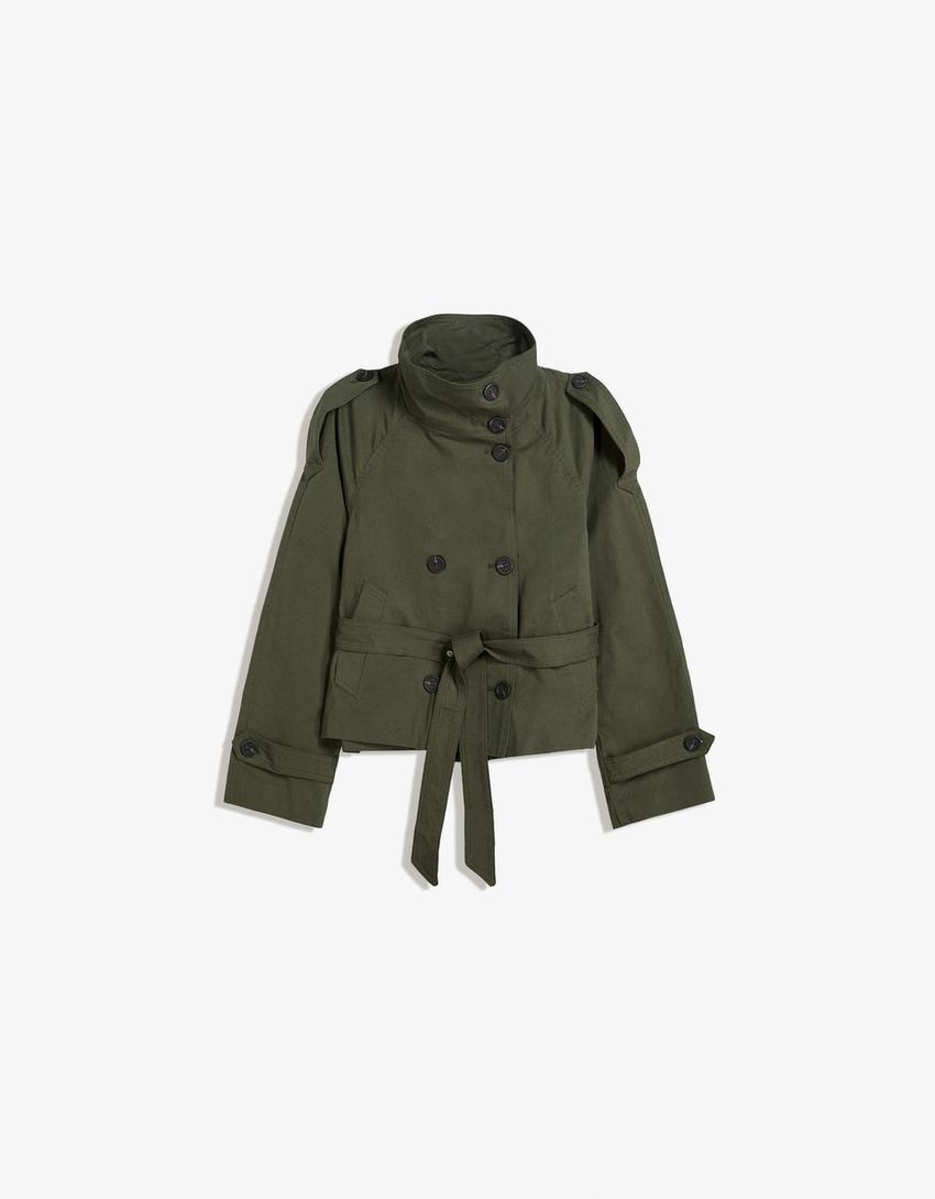 Damen Kurztrenchcoat Taillengürtel Wetterfest