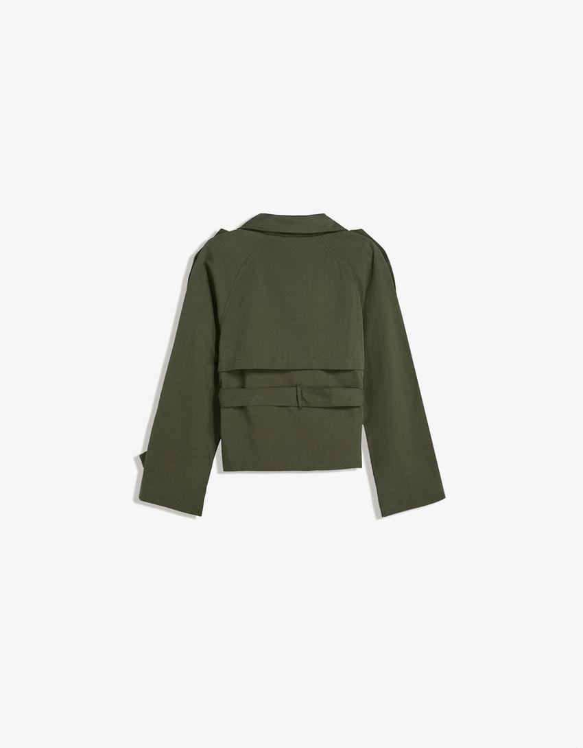 Damen Kurztrenchcoat Taillengürtel Wetterfest